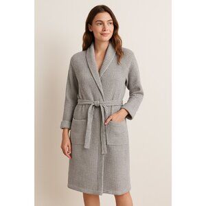 Brooklinen Super-Plush 100% Turkish Cotton Waffle Robe Gray Shawl Collar Belted